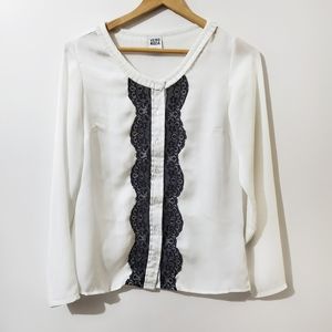 VERO MODA Long Sleeve Blouse White Lace Size S